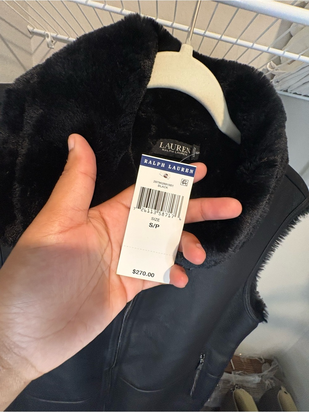 Ralph Lauren Black Faux-Shearling Leather Vest with Zip Pockets size small - Picture 5 of 16